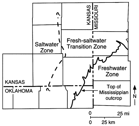 Freshwater-saltwater transition zone in SE Kansas.