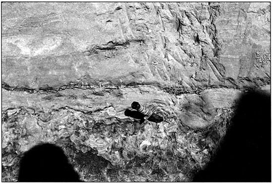 Black and white photo of truncated surface at the top of Unit III at Stafford 10.