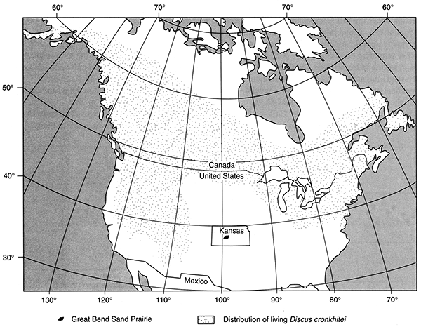 Present distribution of Discus cronkhitei in North America.