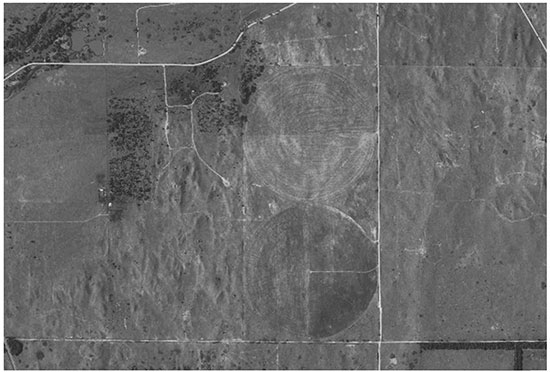 Aerial photograph of a parabolic dune field in secs. 8, 9, T. 23 S., R. 17 W.