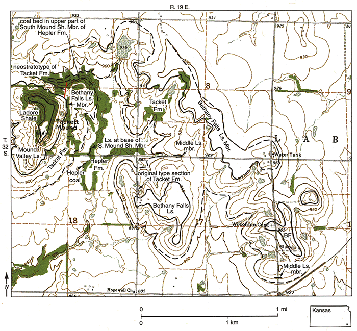 Map of part of 1973 Parsons West, Kansas, 7 1/2-minute quadrangle.