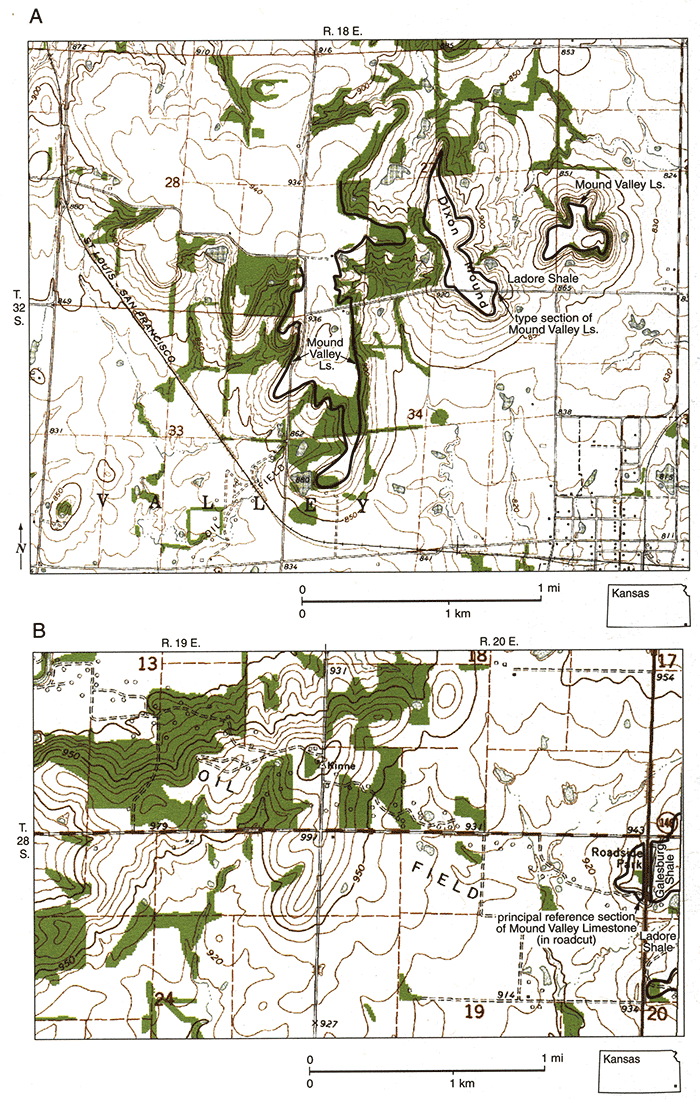 Maps of part of 1974 Mound Valley, Kansas, 7 1/2-minute quadrangle and part of 1973 Shaw, Kansas, 7 1/2-minute quadrangle.