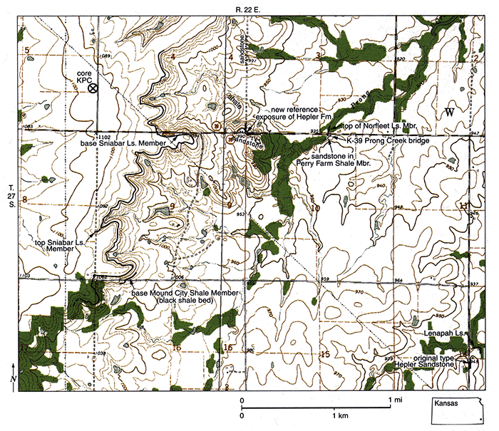 Map of parts of 1973 Porterville and 1973 Hepler, Kansas, 7 1/2-minute quadrangles.