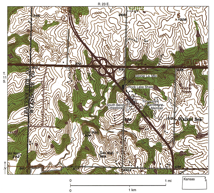 Map of part of 1950 (photorevised 1975) Bonner Springs, Kansas, 7 1/2-minute quadrangle.