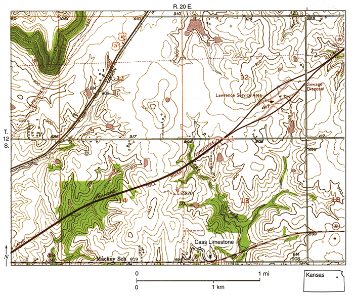 Map of part of 1950 (photorevised 1978) Midland. Kansas, 7 1/2-minute quadrangle