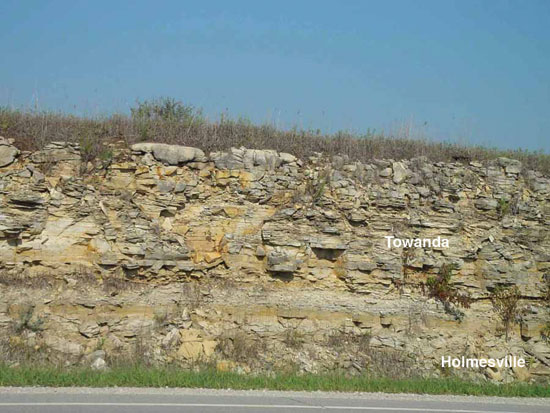 Color photo of roadcut, Towanda and Holmesville members of Doyle Sh.