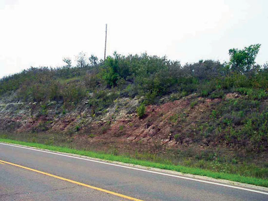Color photo of roadcut, Odell Shale.