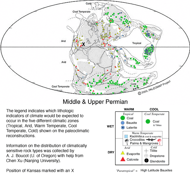 Global paleogeographic map, middle and upper Permian.
