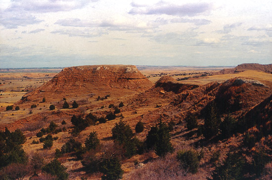 Color photo, Permian red beds near Medicine Lodge, Barber County, Kansas.