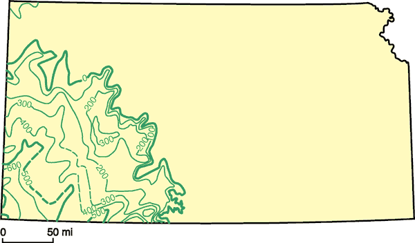 Gradalupian thickness as mush as 800 feet in far southwest, thins to east and northeast.