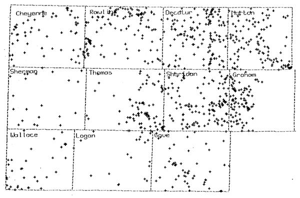 NW Kansas map, well used in geophysical log analysis.