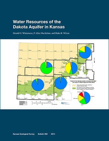 Cover of the book; blue background with map of Dakota and charts of water uses.