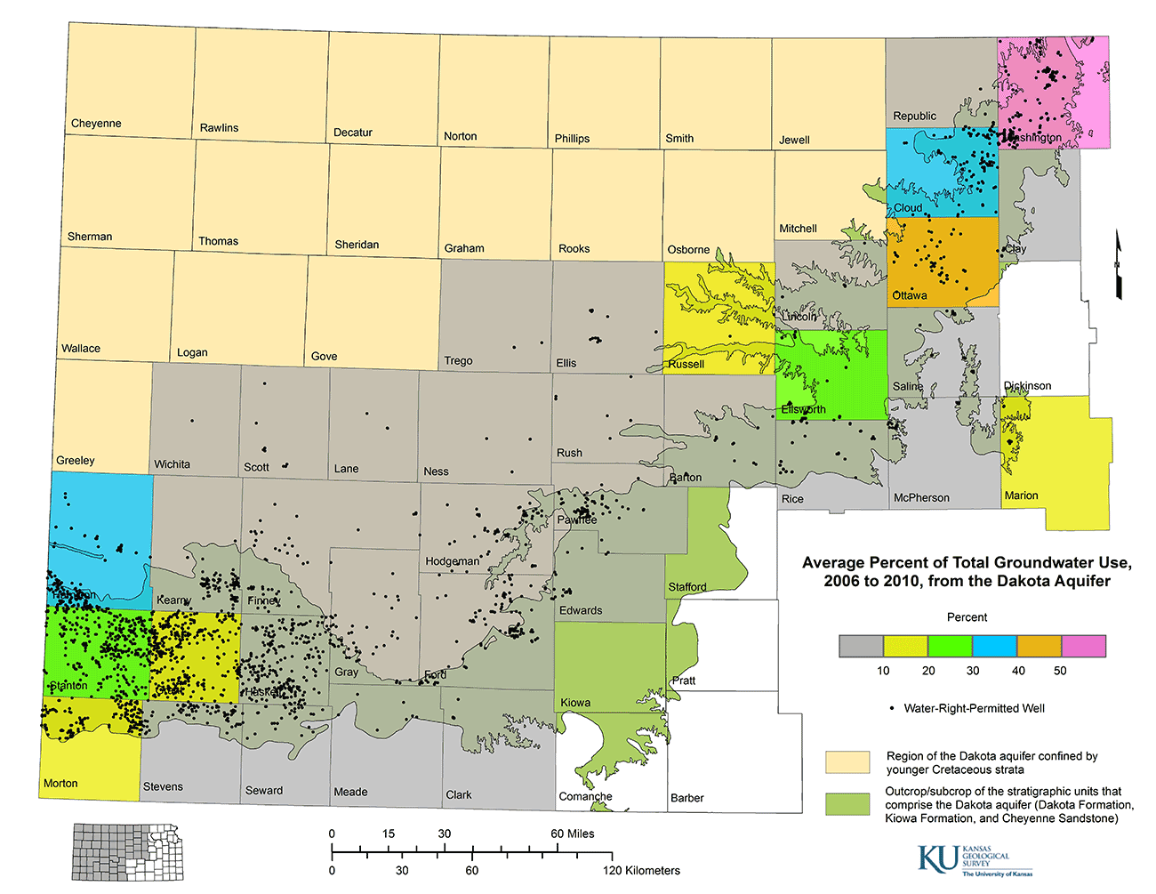 Average percent of total annual use of groundwater from all aquifers.