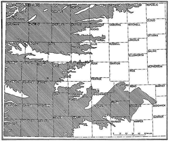 Map of western Kansas showing outcrop area of Tertiary deposits.