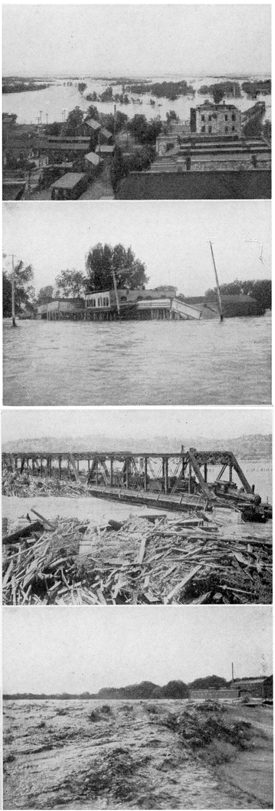 Black and white photos of Kansas river valley during the flood of 1903.