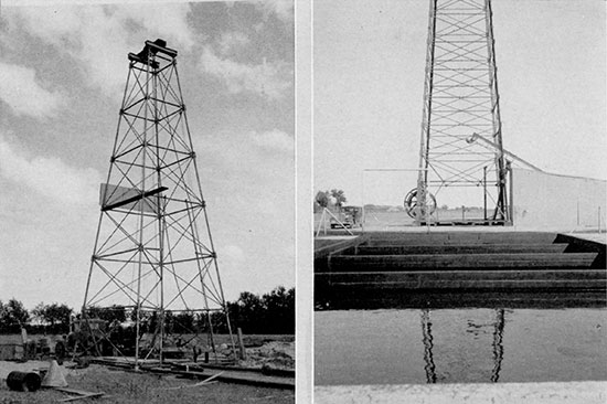 Black and white photos of water wells.