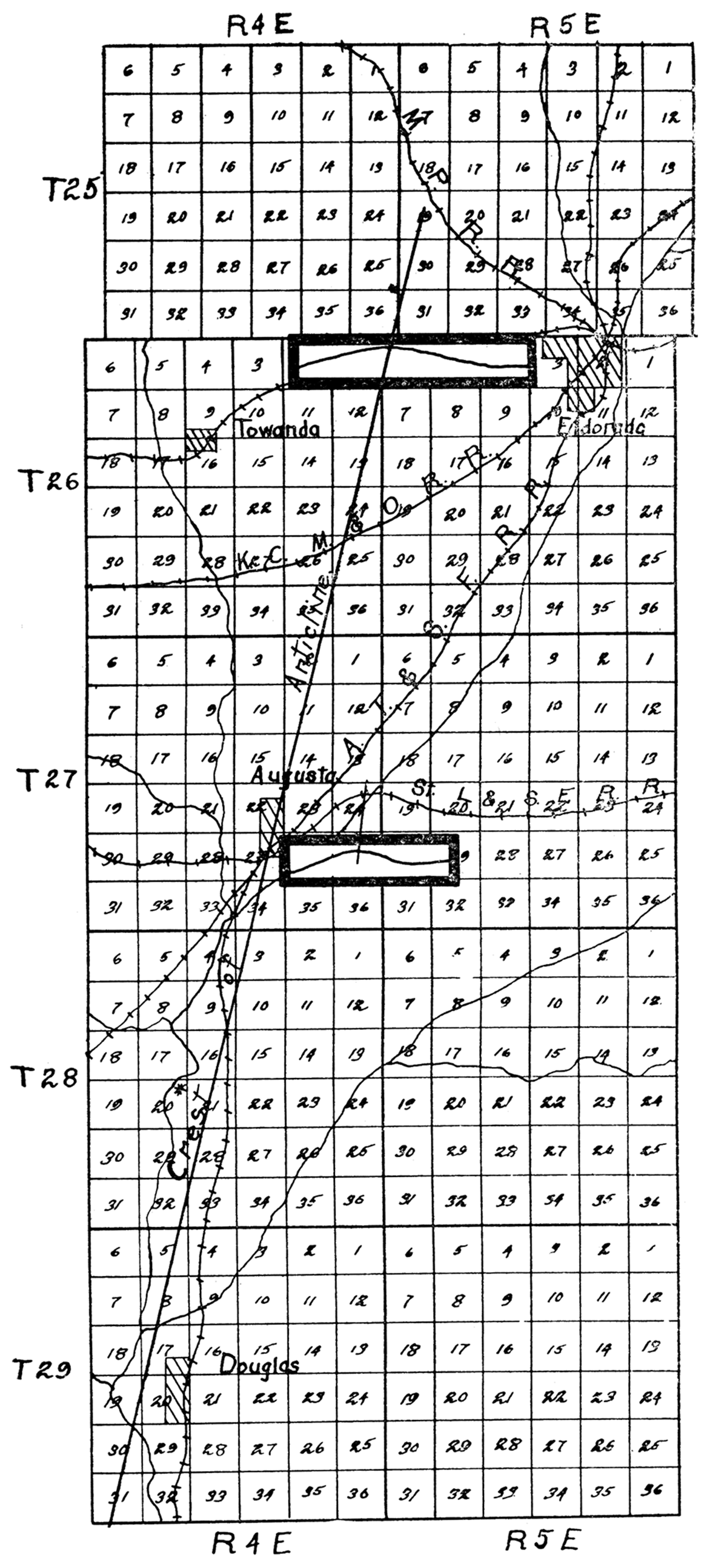 Field map of a portion of Butler county made in 1914 by Haworth and Haworth.