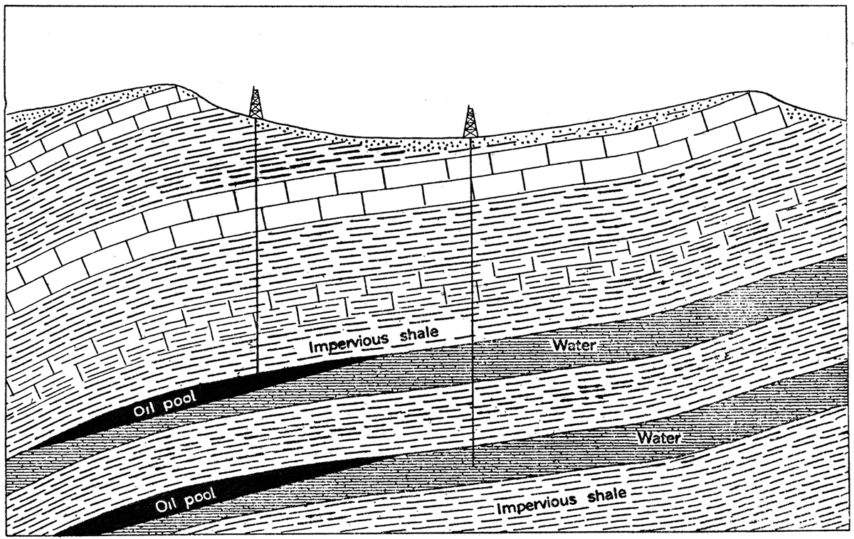 Diagram showing oil in a structural terrace or monocline.
