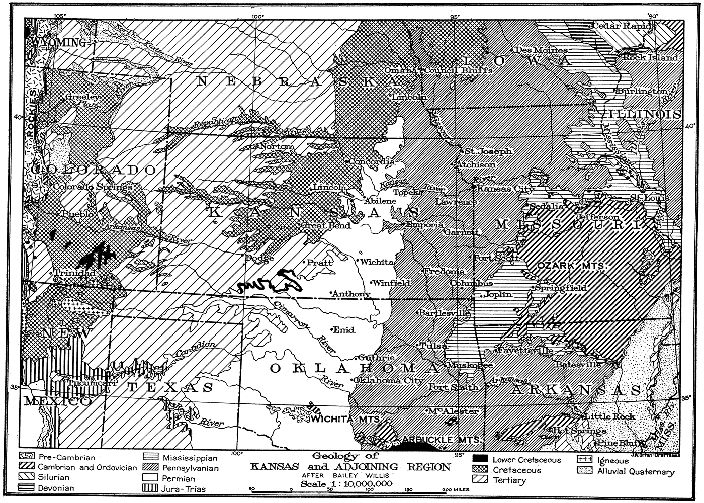 Map showing the geology of Kansas and the adjoining region.