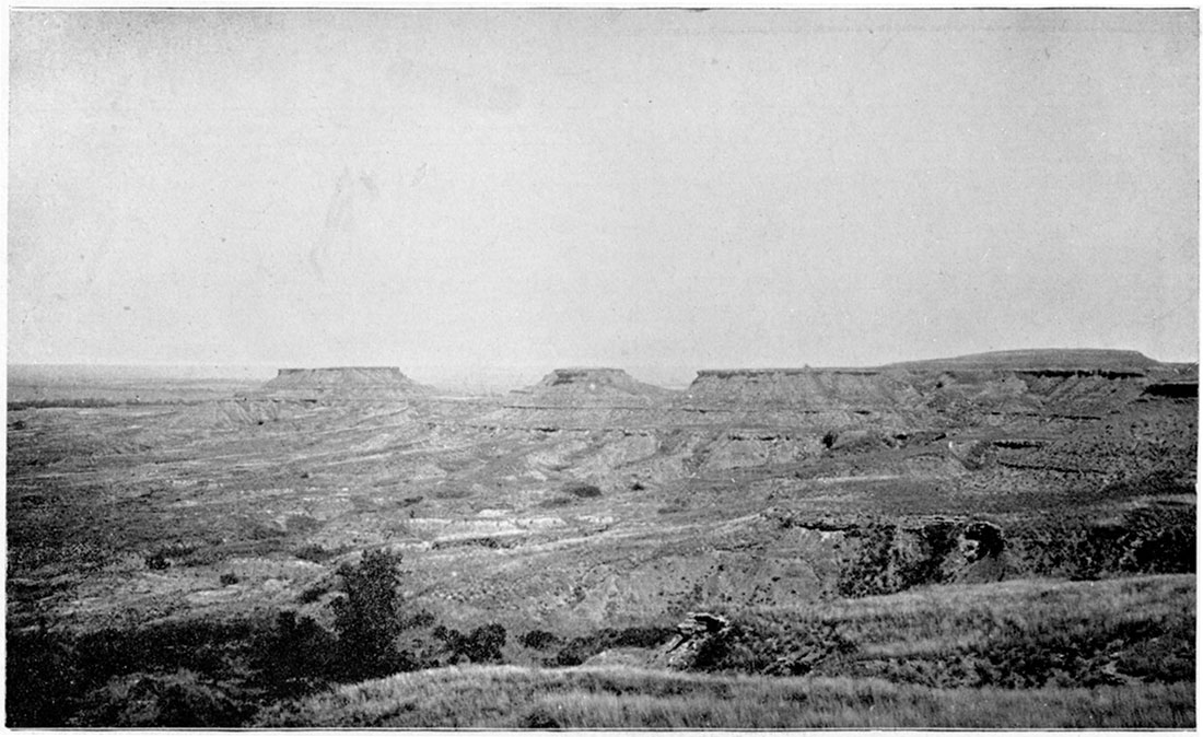 Black and white photo of northern end of Gypsum Hills, near Medicine Lodge, Barber county.