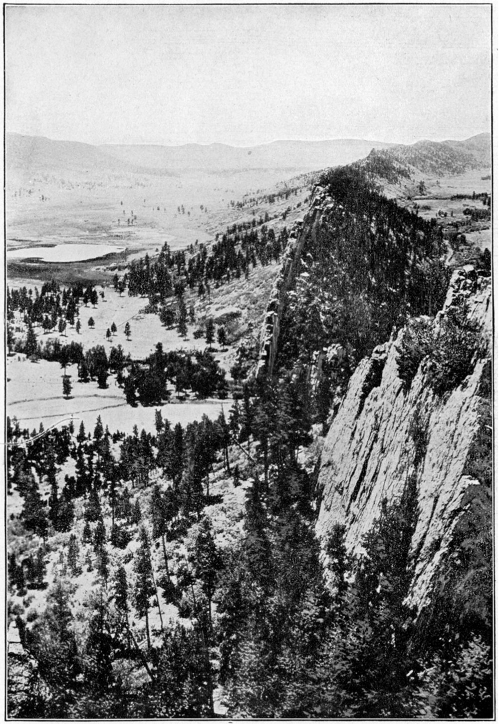 Black and white photo of wall of Dakota sandstone west of Trinidad, Colo.