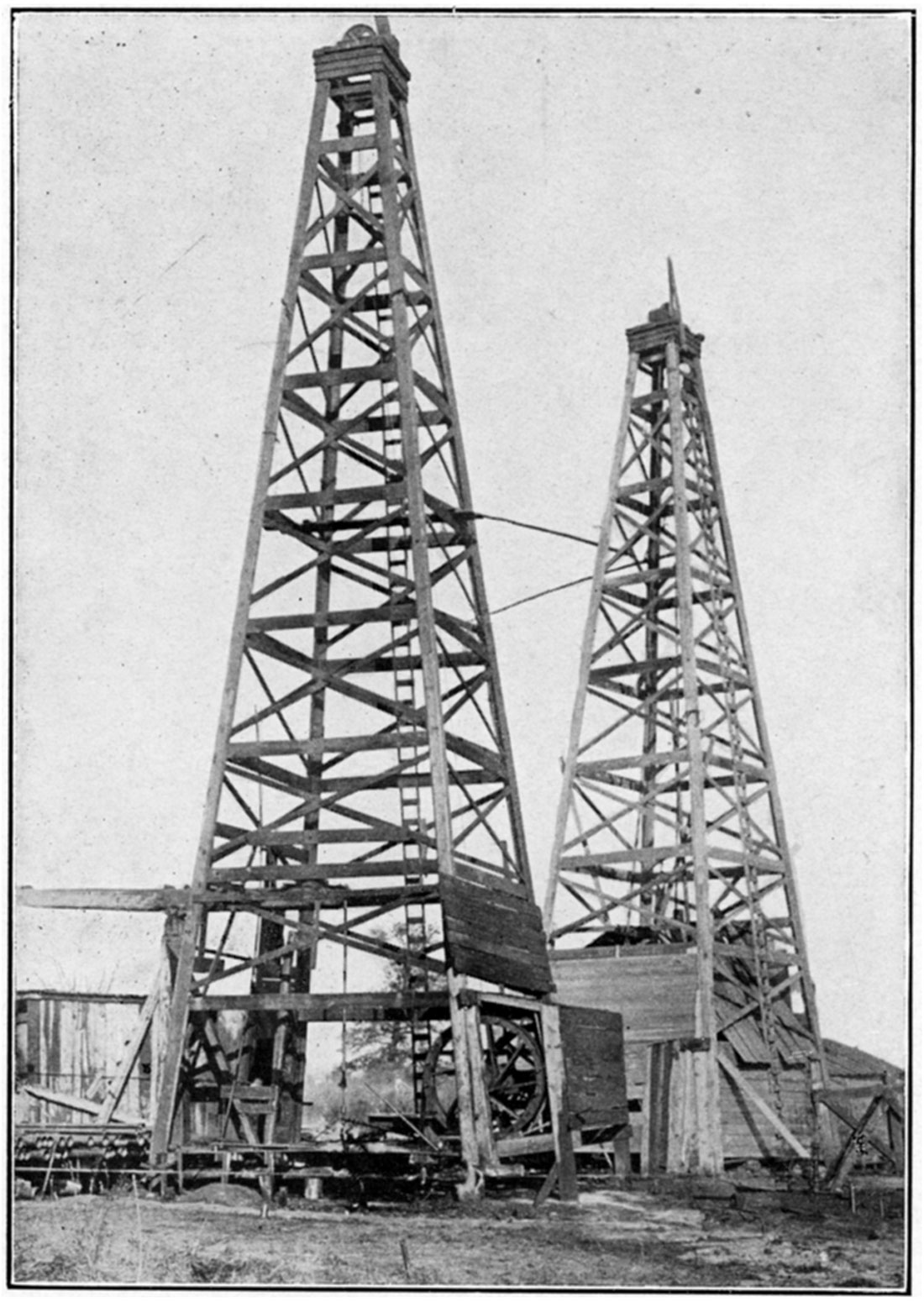 Black and white photo of the standard derrick.