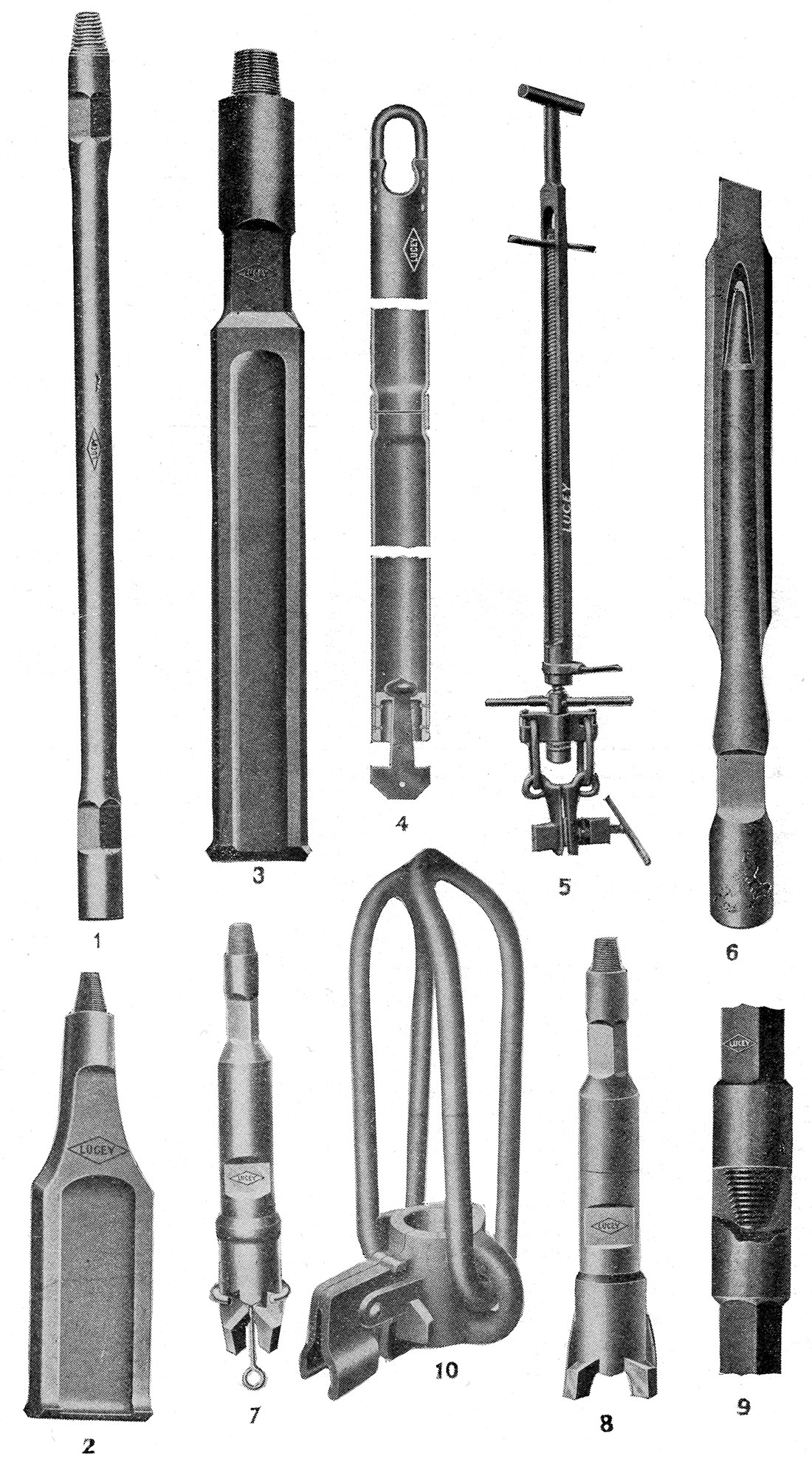 Sketch of various drilling tools.