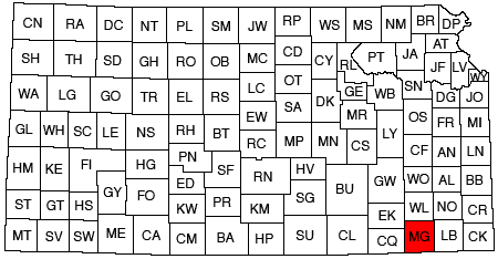 Montgomery County located in southeast corner of state, between Chautauqua and Labette counties and south of Wilson.