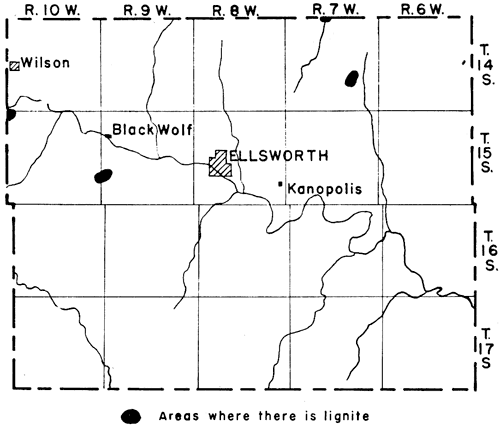 Lignite in NE and west-central Ellsworth Co.