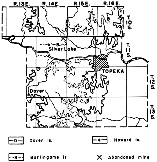 Abandoned mines in northern Shawnee Co. along Burlingame Ls and Howard Ls outcrops.