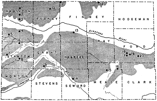 Sketch map showing distribution of loess deposits in southwestern Kansas.