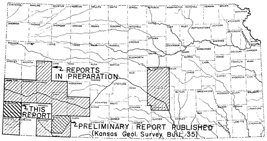 Index map of Kansas showing area covered by this report and other areas for which cooperative ground-water reports are in preparation.