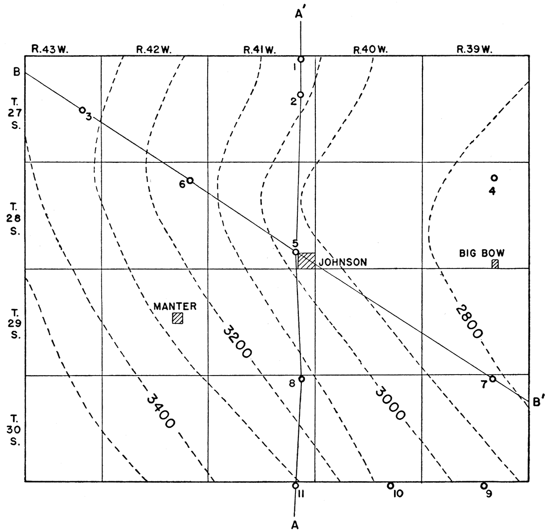 Map of Stanton county showing the shape and slope of the pre-Tertiary surface by means of contours.