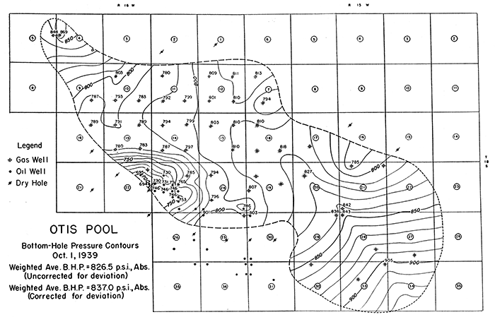 Bottom-hole pressure contour map, October 1, 1939.