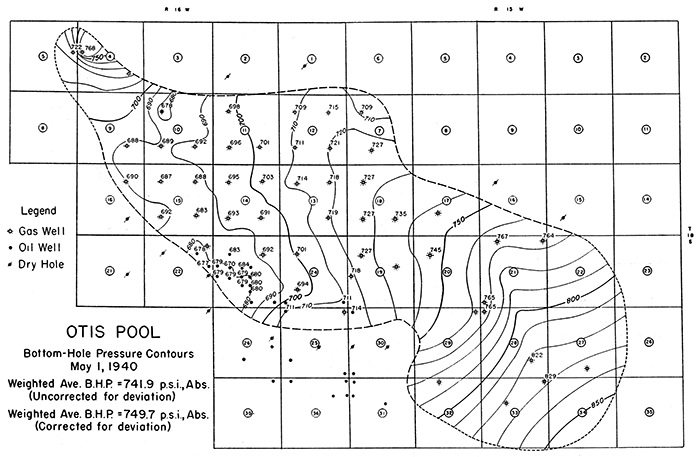 Bottom-hole pressure contour map, May 1, 1940.