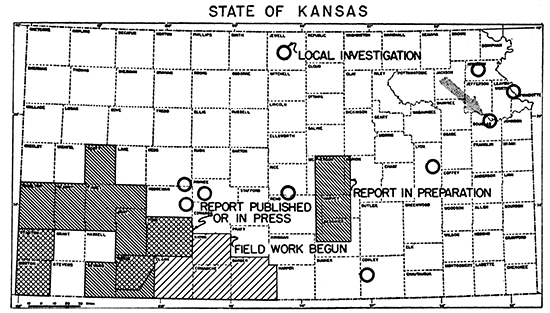 Map of Kansas; Lawrence is located in NE corner of state.