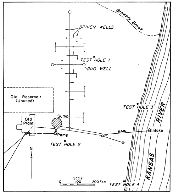 Sketch map showing wells near Kansas River.