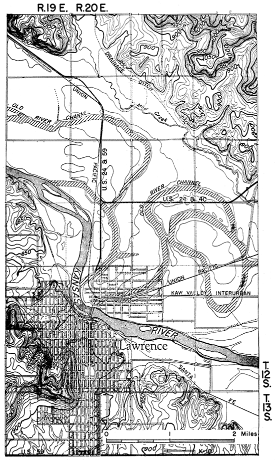 Topographic map of Lawrence and vicinity.