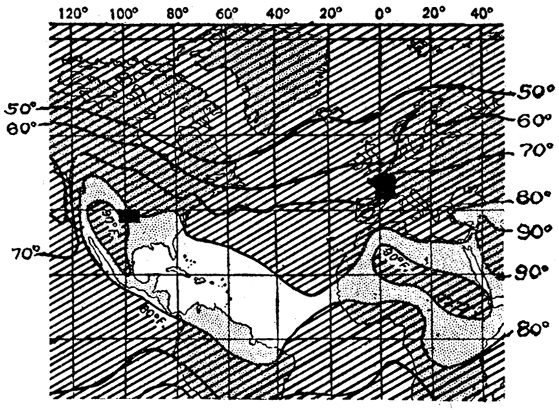 Map showing belts of equal temperature for July.