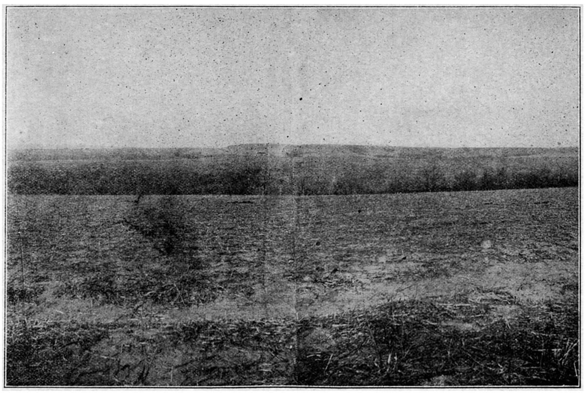 Black and white photo: Upland above Camp Funston, looking north.