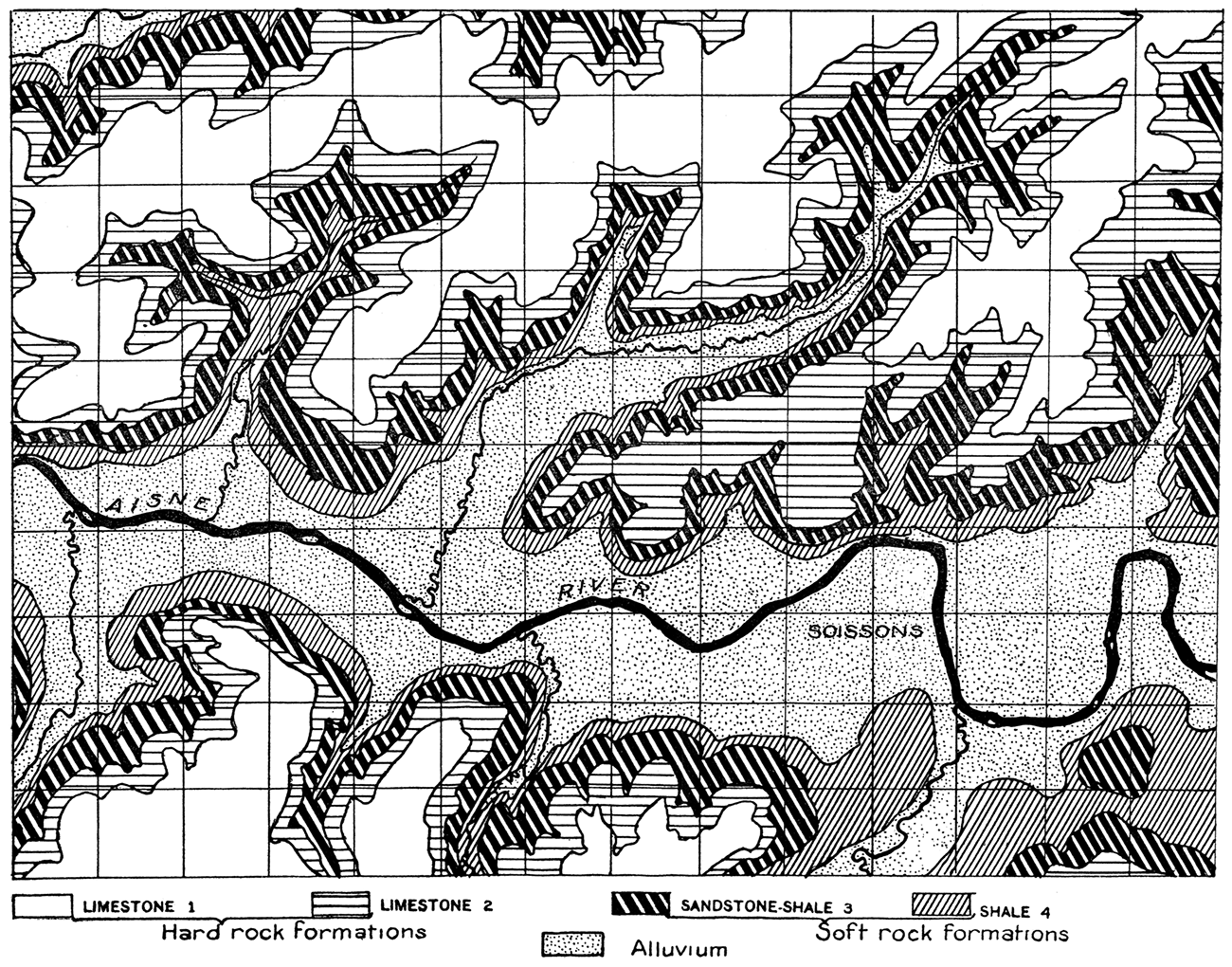 Geologic map of region about Soissons, France.