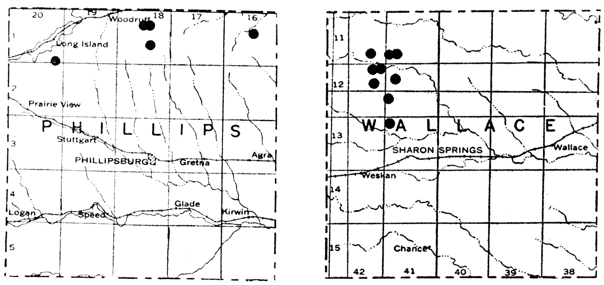 Maps showing location of bentonite deposits in Phillips and Wallace counties.