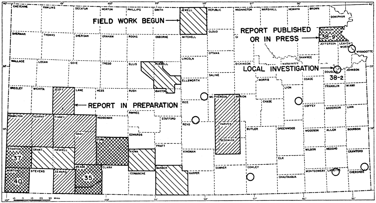 Index map of Kansas showing areas for which cooperative ground-water reports have been published or are in preparation.