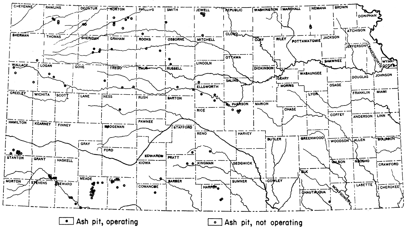 Map of Kansas showing distribution of volcanic ash deposits in Kansas.