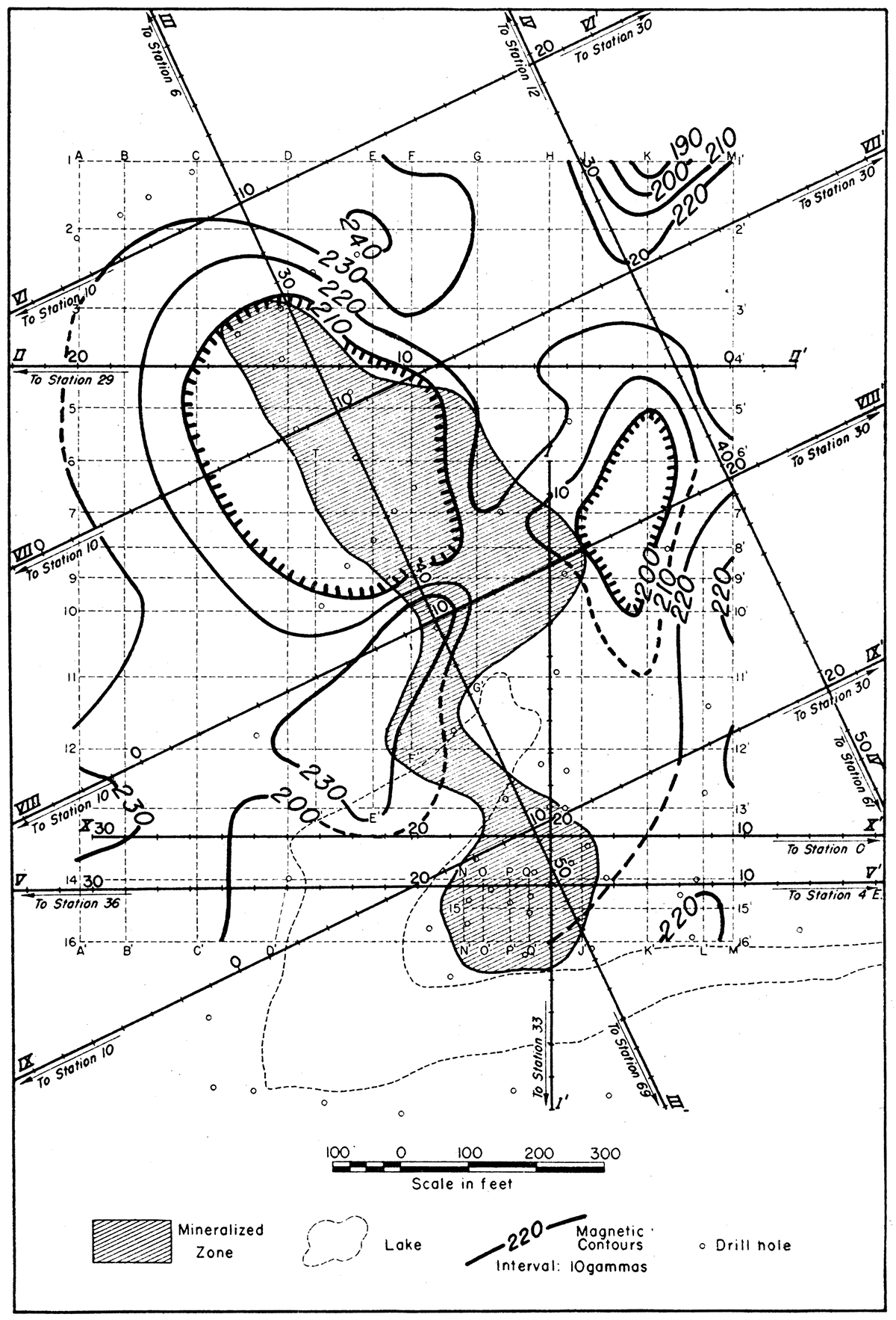 Map showing magnetic contours in the Walton area.