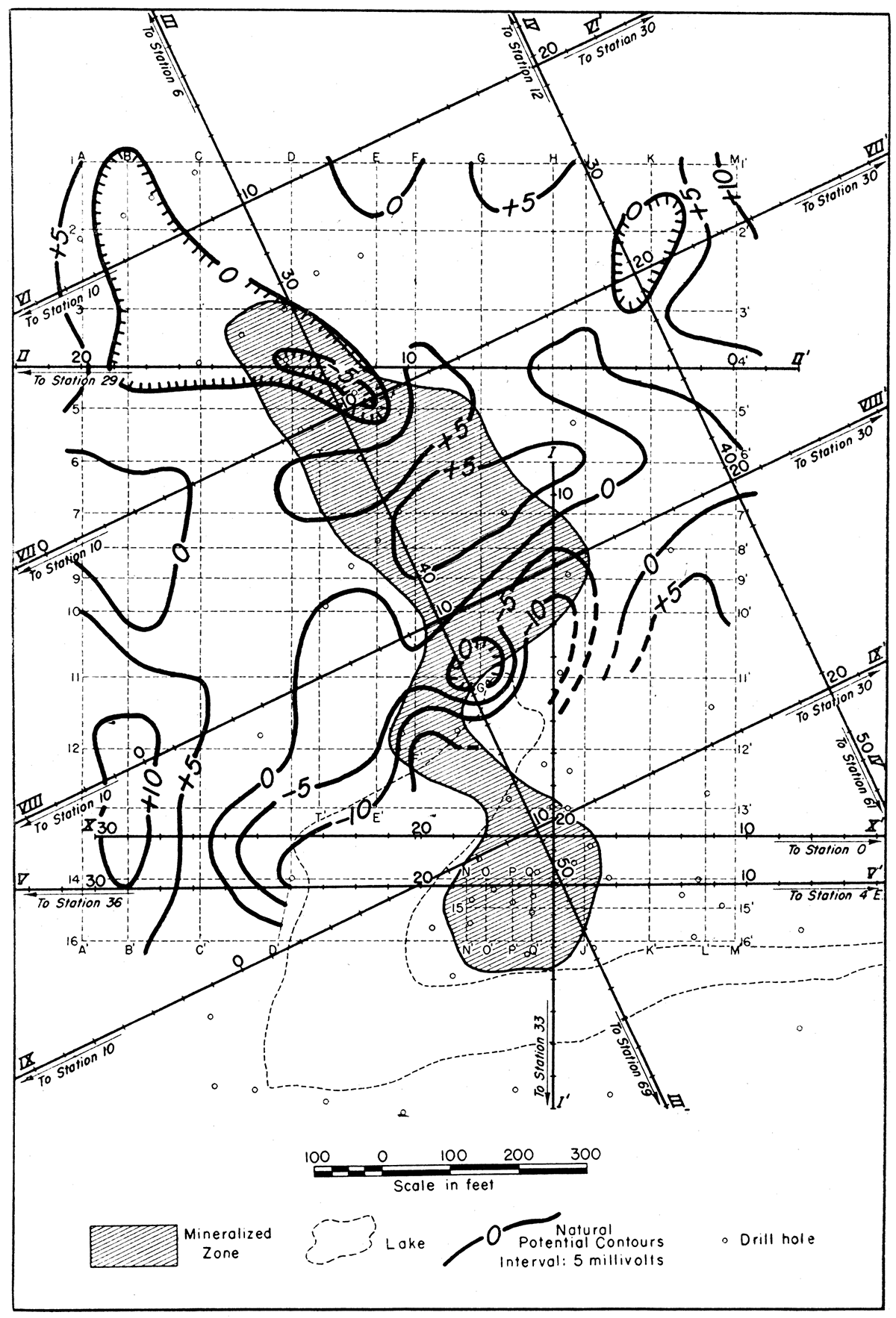 Map showing natural potential contours in the Walton area.