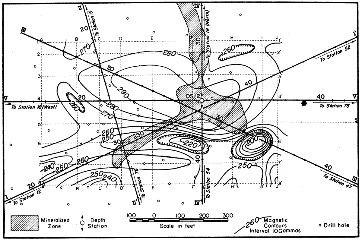 Map showing magnetic contours in the Karcher area.