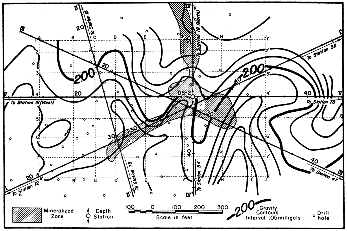 Map showing gravity contours in the Karcher area.