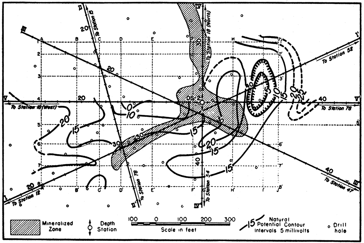 Map showing natural potential contours in the Karcher area.