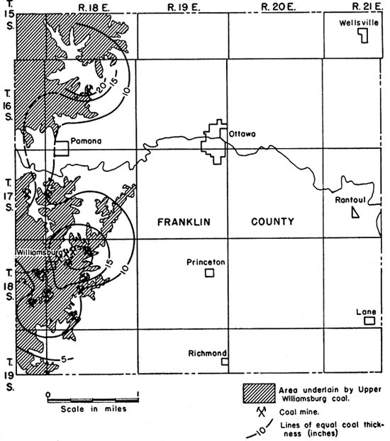 Thickness as much as 15 inches in western part of Franklin Co, and 20 in NW corner; noting present east of R. 18 E.